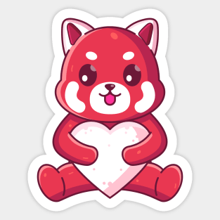 Cute red panda sitting hugging love Sticker